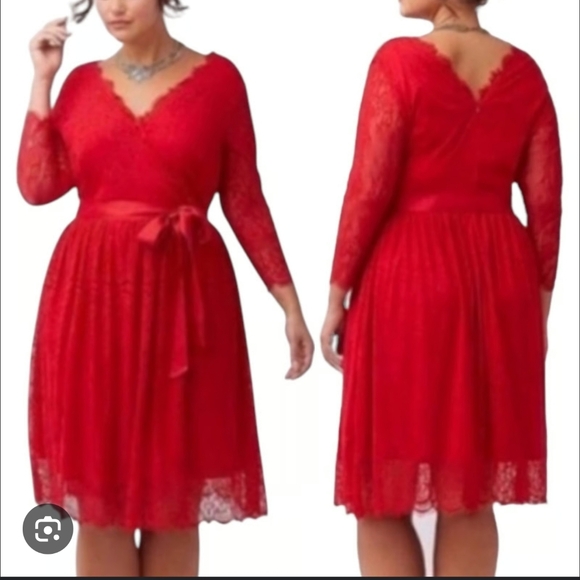 lane bryant red Lace Cocktail dress 18 Vneck Bow - Picture 4 of 4